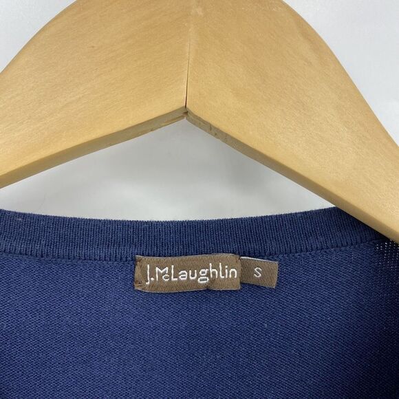 J McLaughlin Sweater Size Small Womens Navy Gray Yellow Knit Striped Color Block - Picture 4 of 7